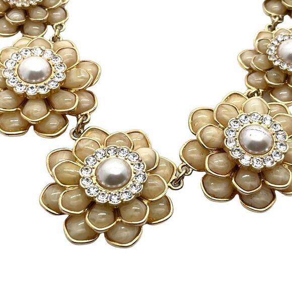 KATE SPADE 12k Gold Plated Zinnia Flower Floral 3D Rare Crystal & Faux Pearl Nec - Picture 10 of 10